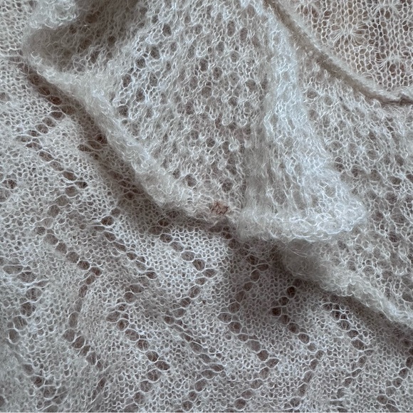 Free People Macaroon Mohair Wool Sweater Ivory Cropped Puff Sleeve Size L - Picture 6 of 10